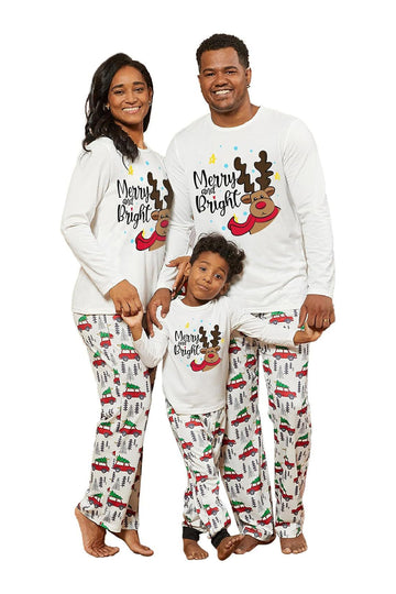 Hvit hjort trykt jule familie pyjamas sett